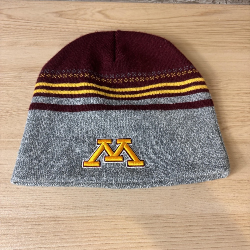 Minnesota Golden Gophers Hat Beanie Mens Maroon Gray NCAA Knit Striped Winter